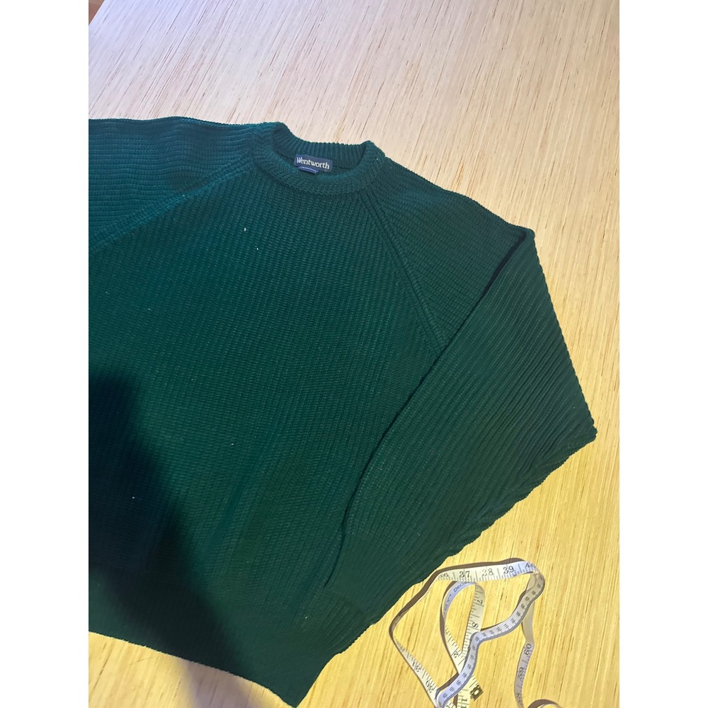 Wentworth Mens Forest Green Ribbed Knit Crewneck Sweater Large Raglan Sleeve 44